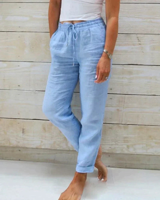 Linnen broek | Elastische tailleband | Trekkoord | Zomerbroek | Linnen broek voor dames-Hallo Susanne