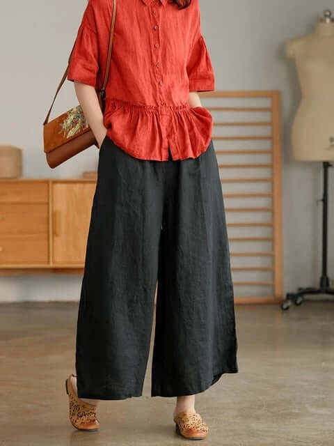Linnen broek - Los model - Elastische taille - Zomerbroek - Damesbroek-Hallo Susanne