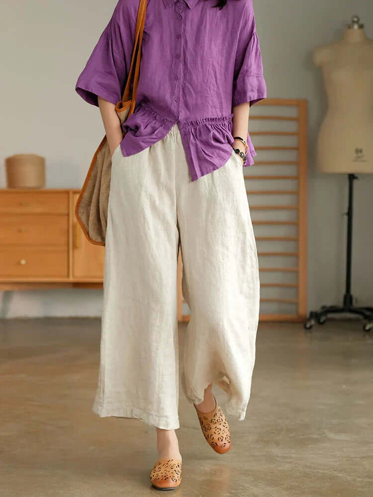 Linnen broek - Los model - Elastische taille - Zomerbroek - Damesbroek-Hallo Susanne