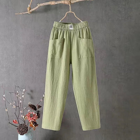 Linnen broek - Losvallende katoenen zomerbroek voor dames met elastische tailleband-Hallo Susanne