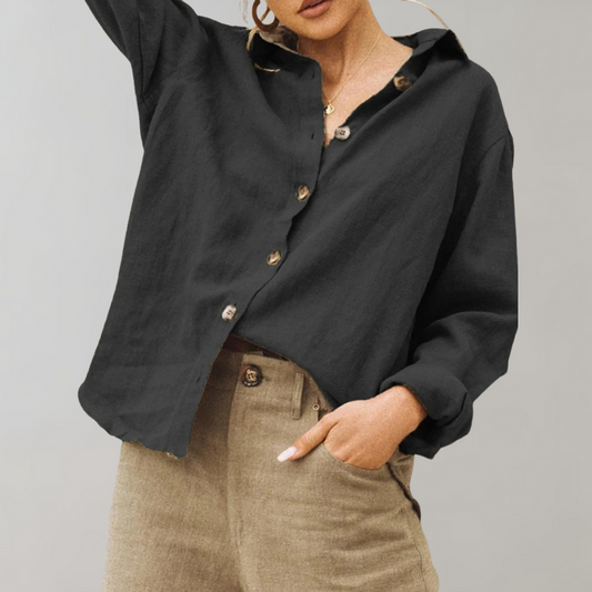 Linnen overhemd - Casual - Losse pasvorm - Overhemd met knopen - Damesblouses-Hallo Susanne