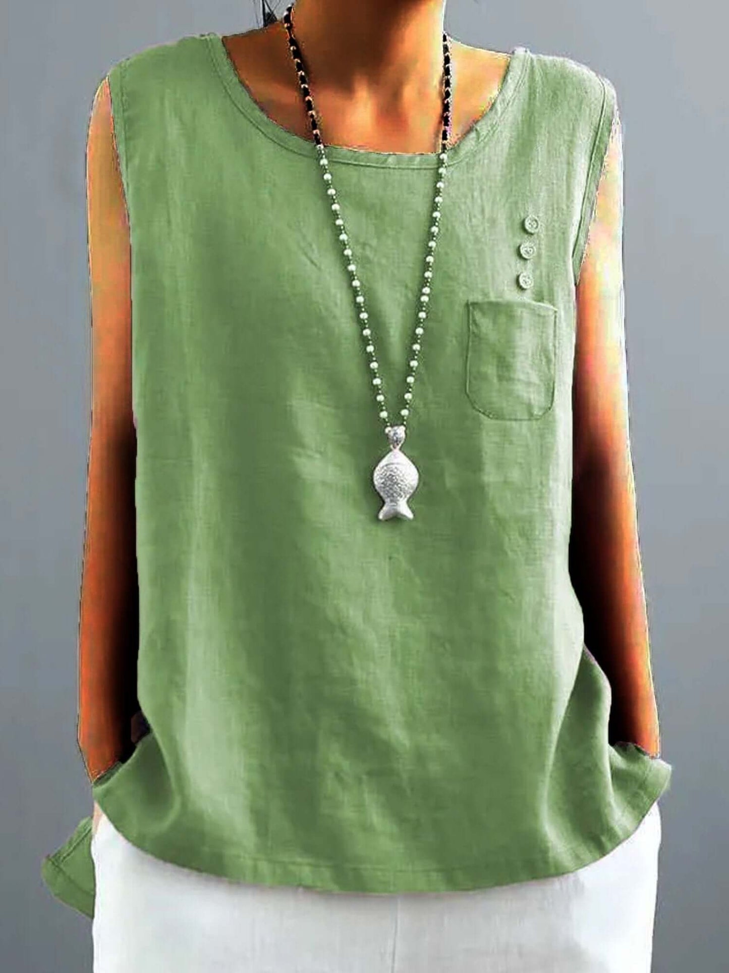 Linnen top | Mouwloos | Los model | Zomer top | Dameskleding-Hallo Susanne
