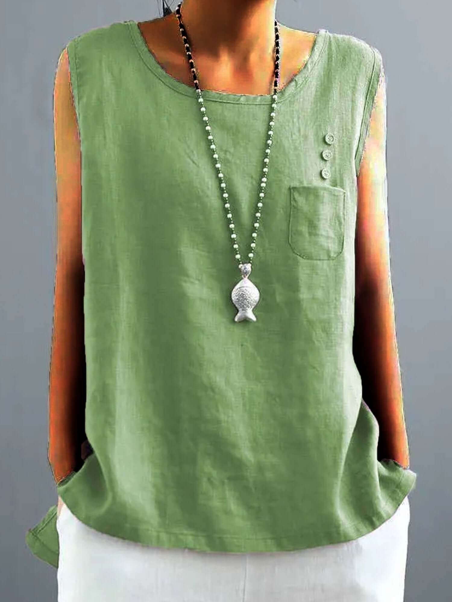 Linnen top | Mouwloos | Los model | Zomer top | Dameskleding-Hallo Susanne