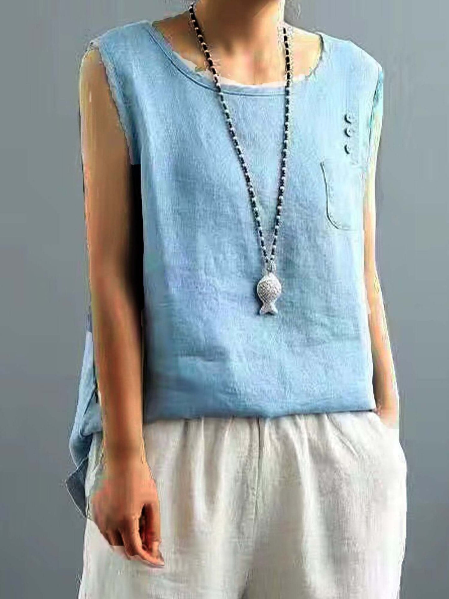 Linnen top | Mouwloos | Los model | Zomer top | Dameskleding-Hallo Susanne