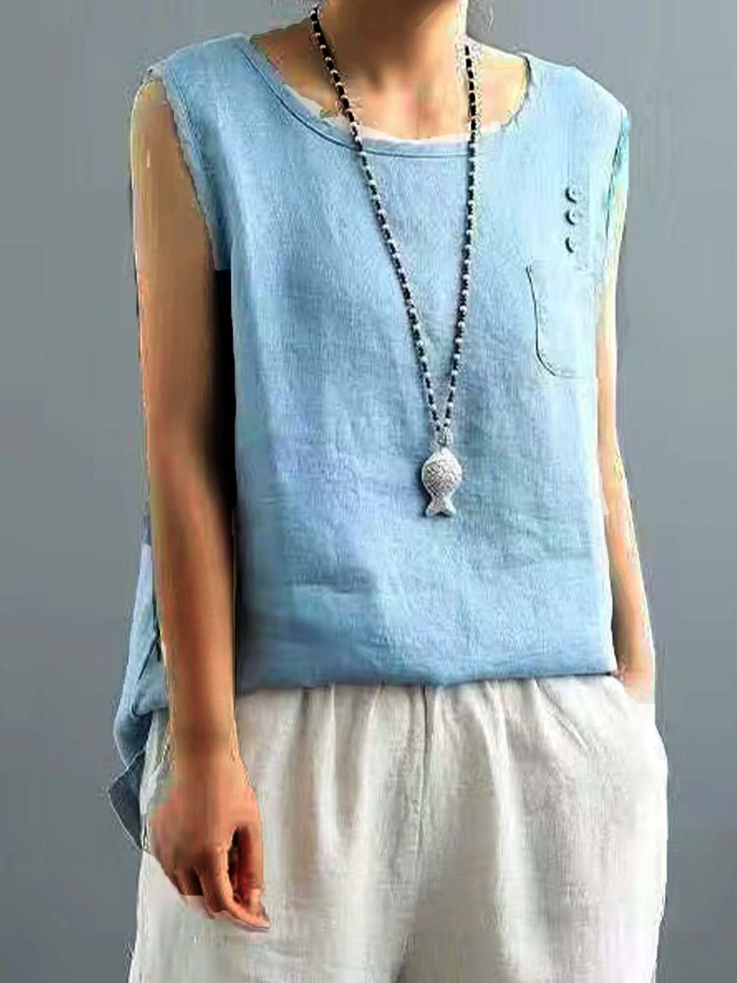 Linnen top | Mouwloos | Los model | Zomer top | Dameskleding-Hallo Susanne