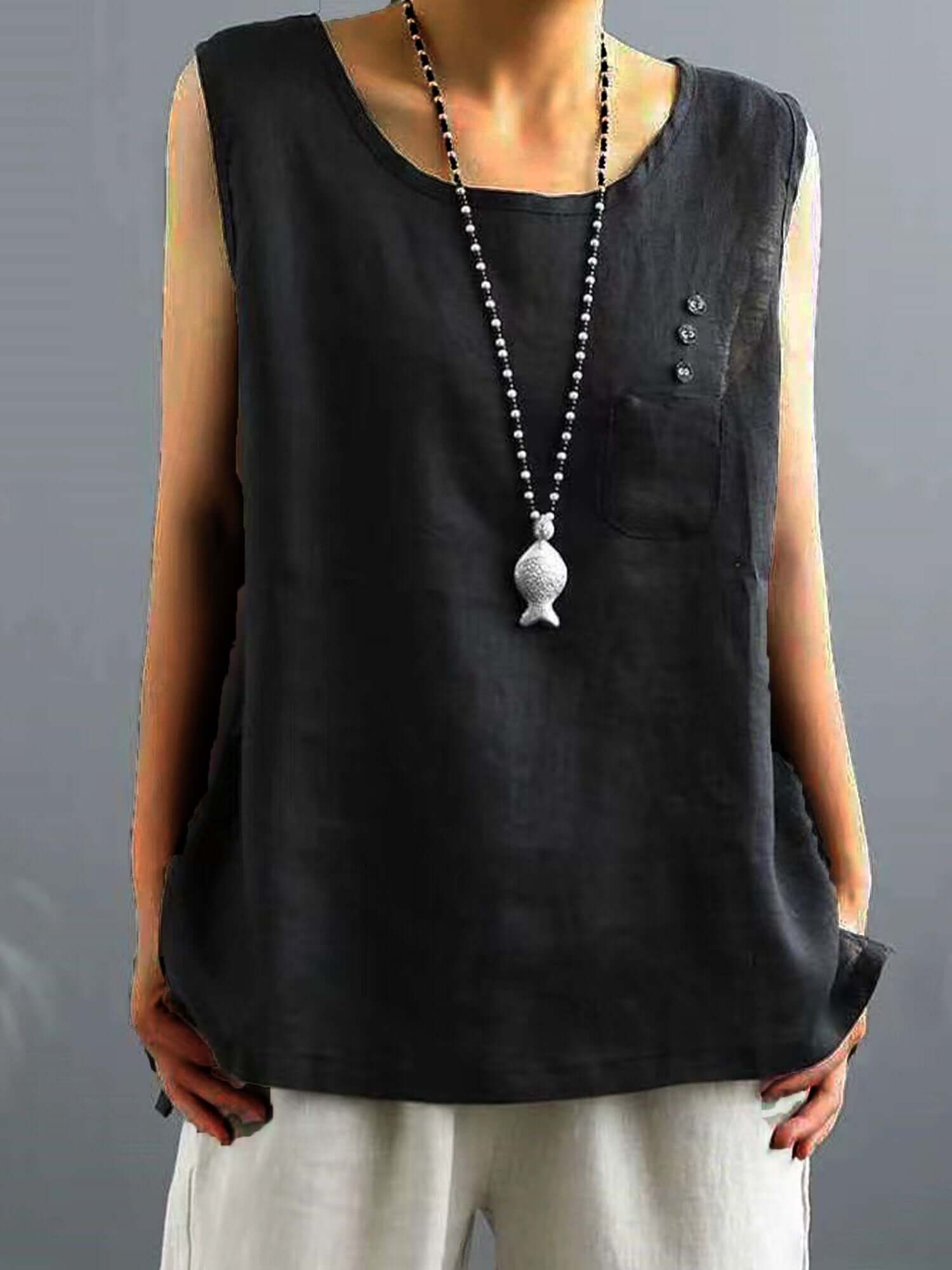 Linnen top | Mouwloos | Los model | Zomer top | Dameskleding-Hallo Susanne