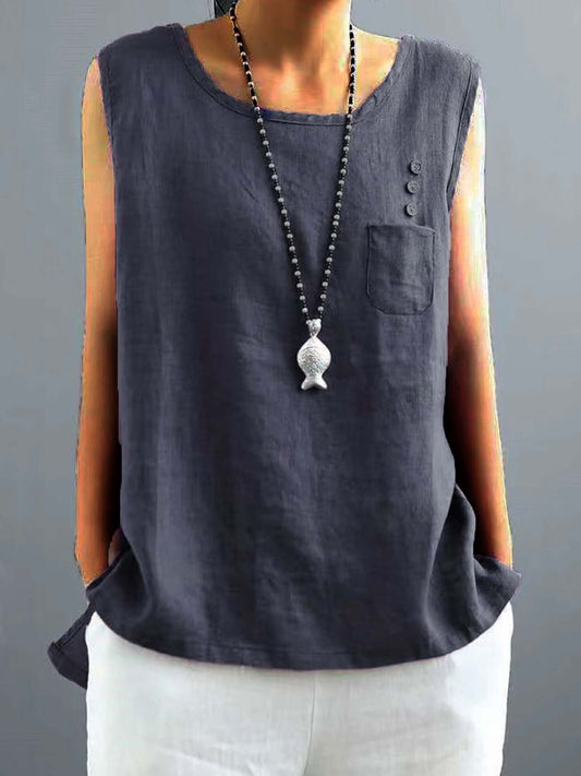 Linnen top | Mouwloos | Los model | Zomer top | Dameskleding-Hallo Susanne