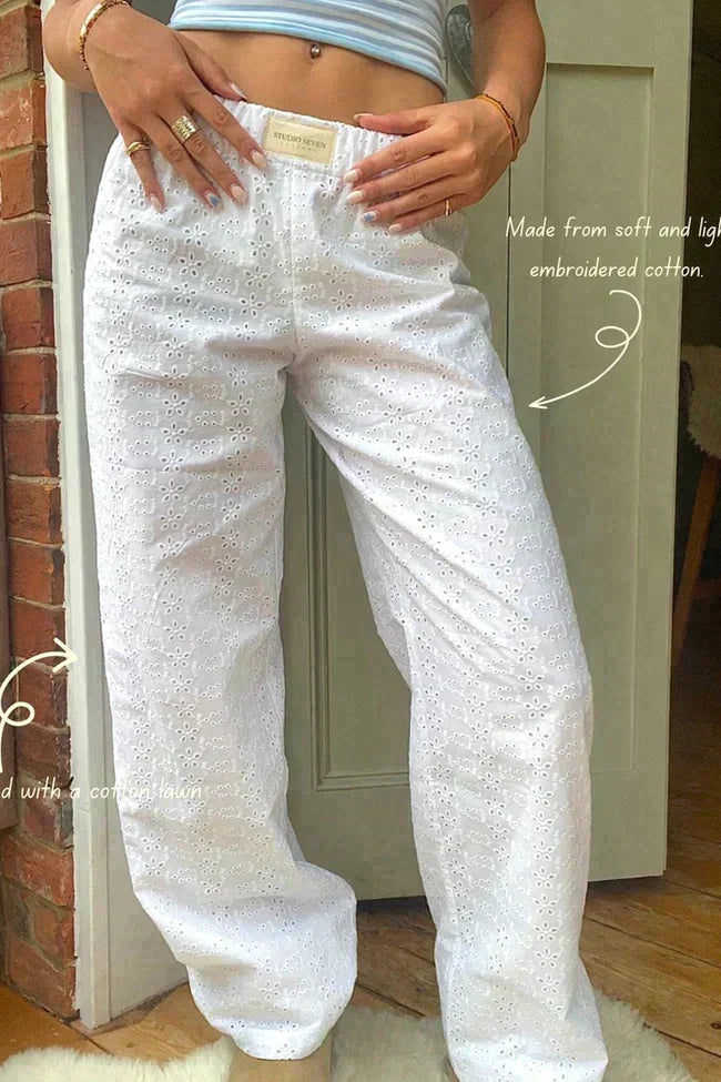 Loungebroek | Lage taille | Elastische tailleband | Laag uitgesneden broek | Damesbroek met wijde pijpen-Hallo Susanne