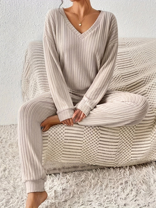 Loungeset - Geribd - Lange Mouwen - Tweedelige Set - Dames Loungewear-Hallo Susanne