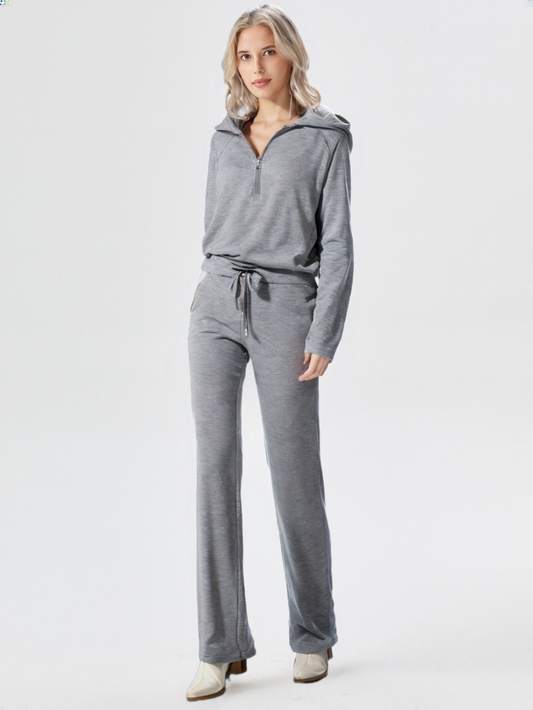 Loungewear Set | Halve rits | Wijde pijpen | Tweedelige set | Trainingspak voor dames-Hallo Susanne