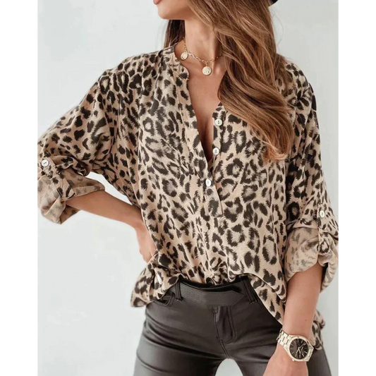 Luipaardblouse - Lange mouwen - Knoopsluiting - Shirt met luipaardprint - Dameskleding-Hallo Susanne