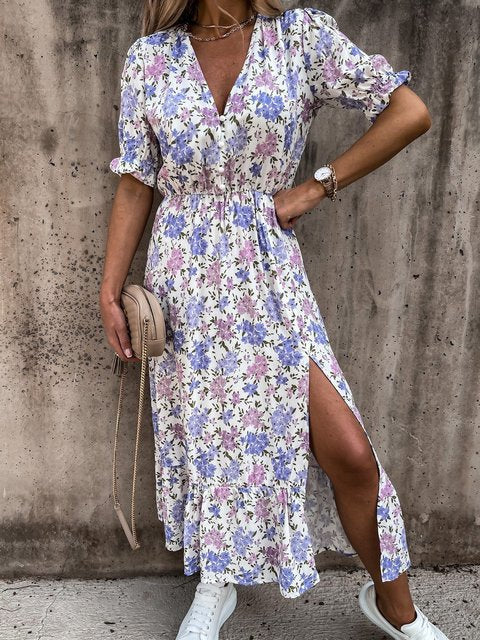 Maxi Dress - Korte Mouw - Bloemig - Zomerjurk - Maxi Sundress-Hallo Susanne