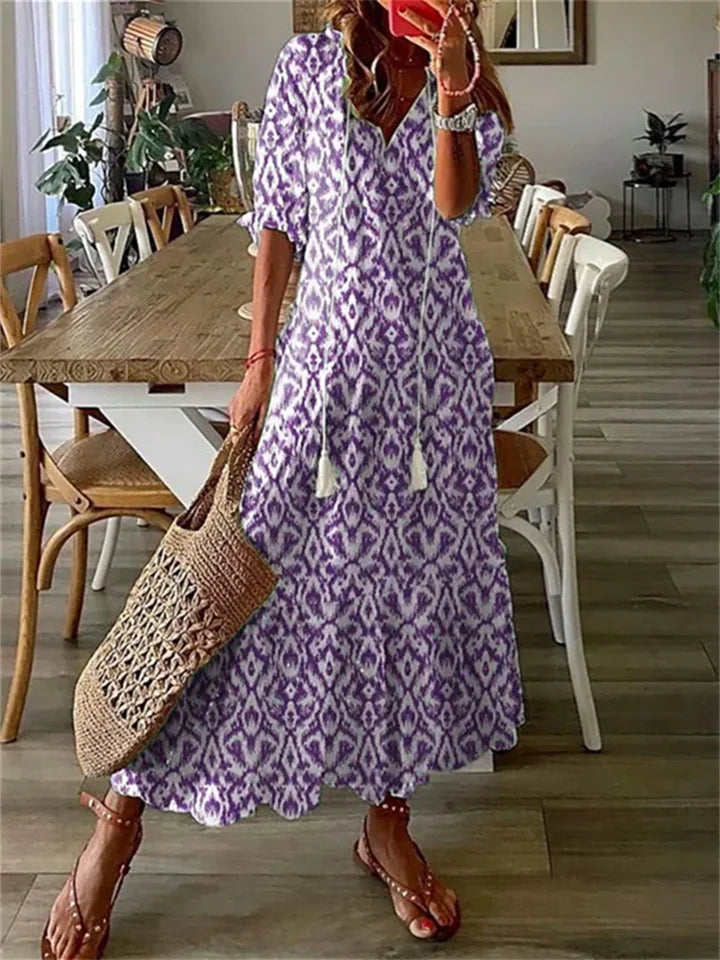 Maxi Jurk - Halflange mouwen - A-lijn - Boho jurk - Maxi sundress-Hallo Susanne