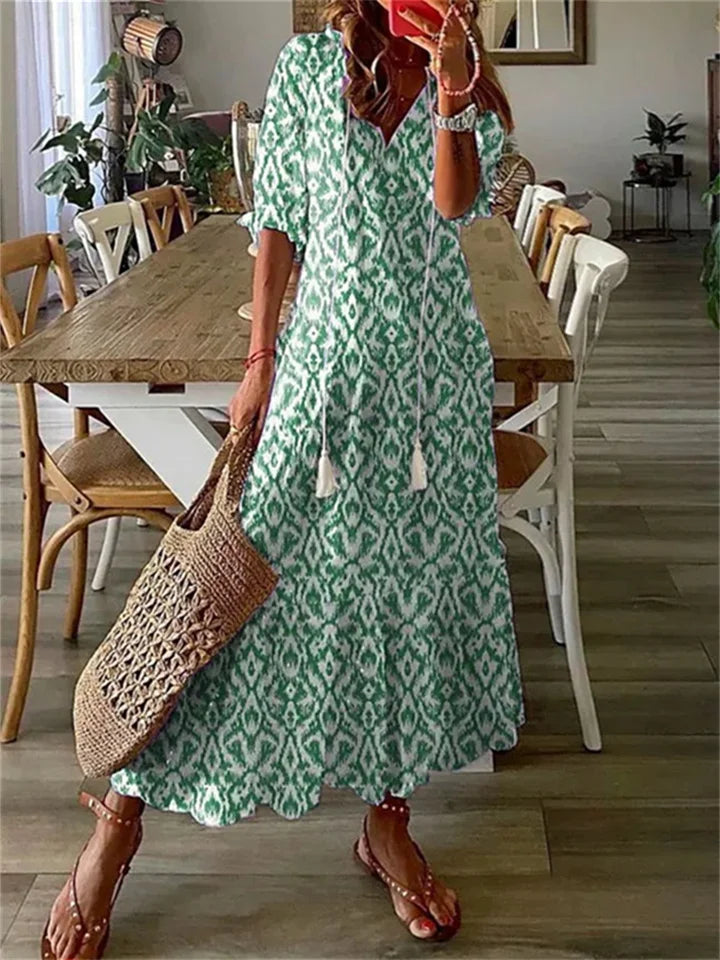 Maxi Jurk - Halflange mouwen - A-lijn - Boho jurk - Maxi sundress-Hallo Susanne