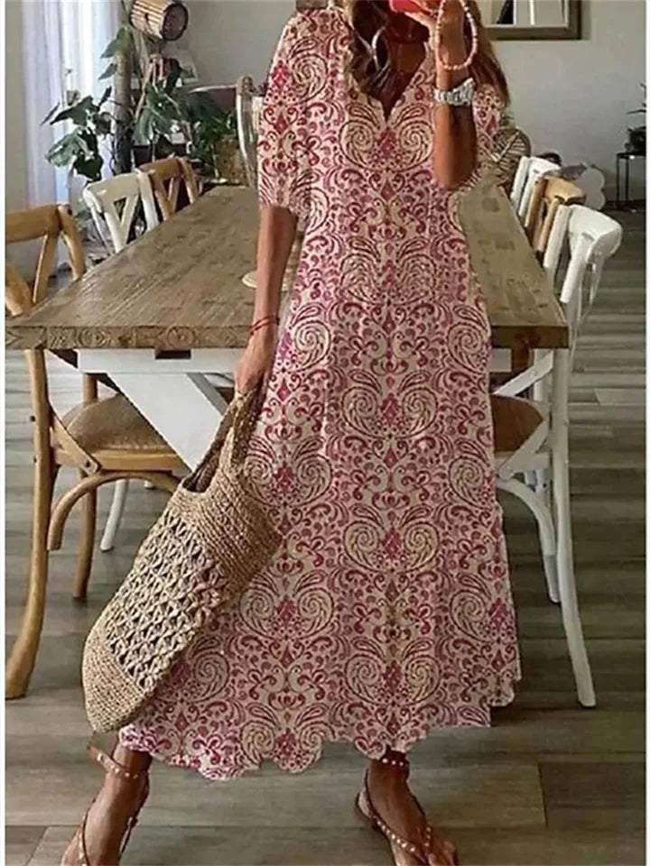 Maxi Jurk - Halflange mouwen - A-lijn - Boho jurk - Maxi sundress-Hallo Susanne
