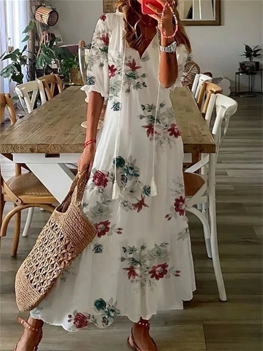 Maxi Jurk - Halflange mouwen - A-lijn - Boho jurk - Maxi sundress-Hallo Susanne