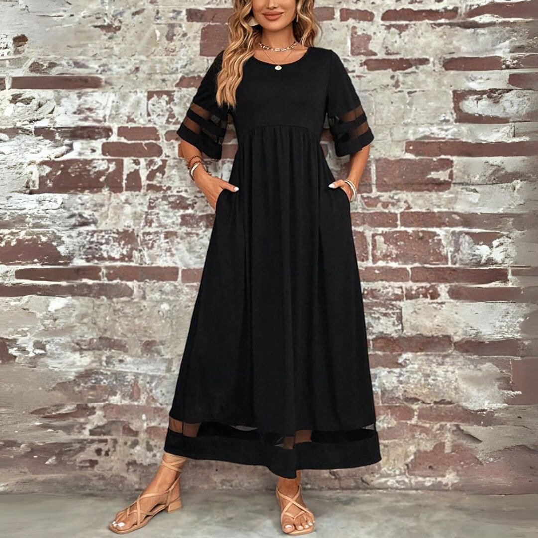 Maxi Jurk | Halve Mouw | Zakken | A-lijn Jurk | Elegante Jurk-Hallo Susanne