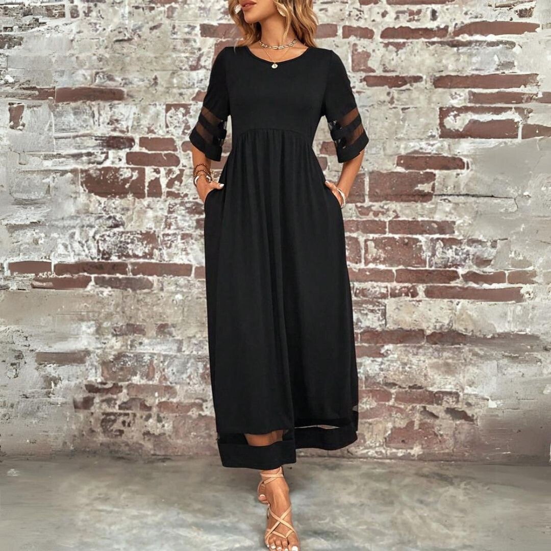 Maxi Jurk | Halve Mouw | Zakken | A-lijn Jurk | Elegante Jurk-Hallo Susanne