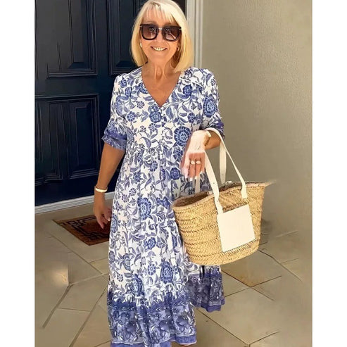 Maxi Jurk - Korte Mouw - A-Line - Boho Jurk - Maxi zomerjurk-Hallo Susanne