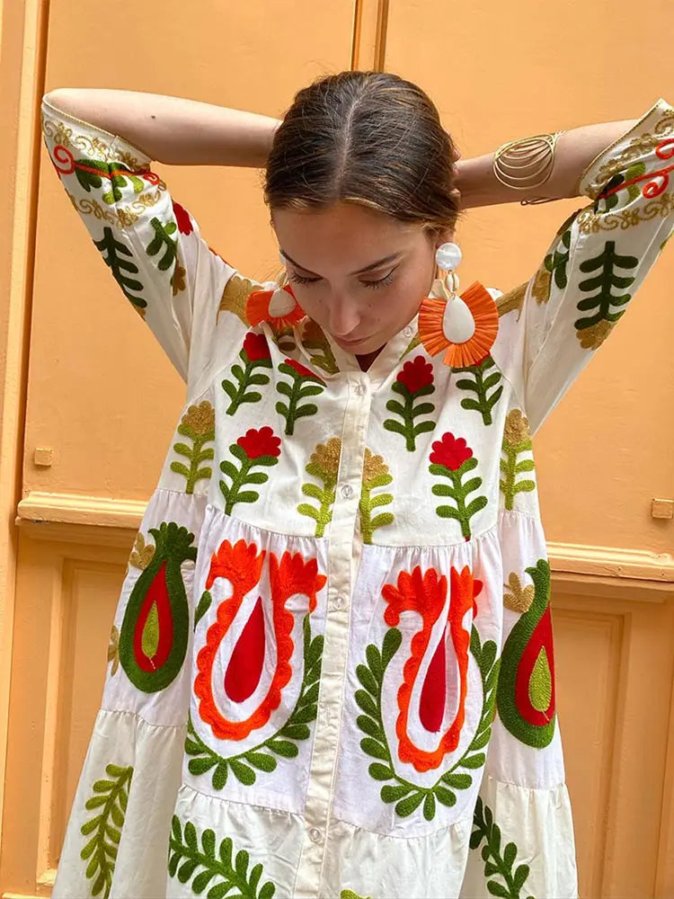 Maxi jurk - Button-Up - Oversized - Maxi overhemdjurk - Maxi jurk met lange mouwen-Hallo Susanne