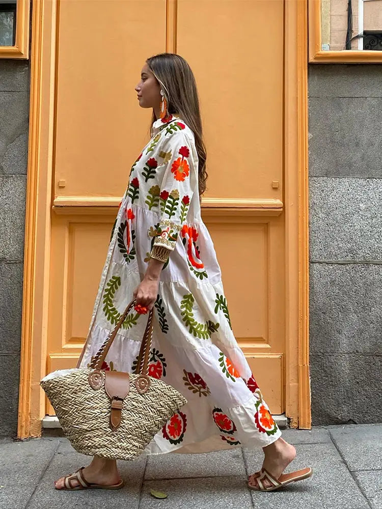 Maxi jurk - Button-Up - Oversized - Maxi overhemdjurk - Maxi jurk met lange mouwen-Hallo Susanne
