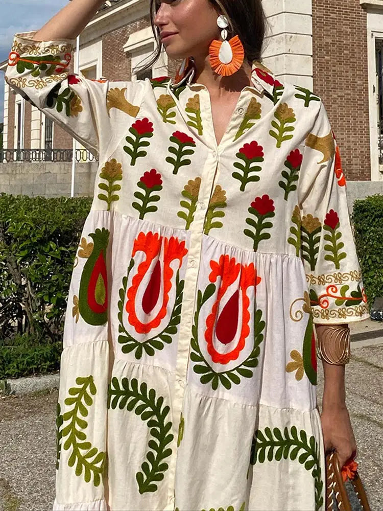 Maxi jurk - Button-Up - Oversized - Maxi overhemdjurk - Maxi jurk met lange mouwen-Hallo Susanne