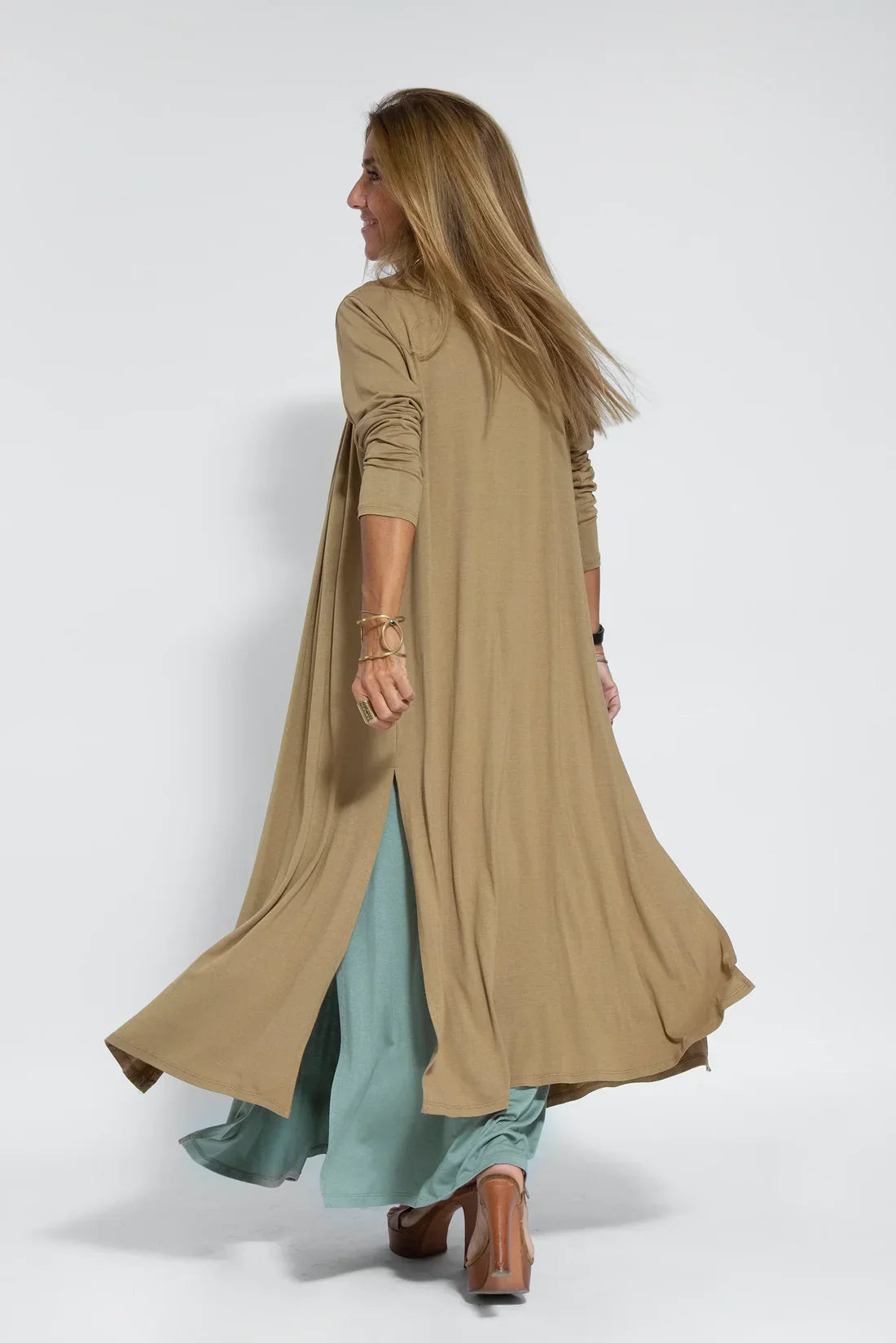 Maxi-jurk - Damesjurk met V-hals en lang vest, tweedelige set-Hallo Susanne