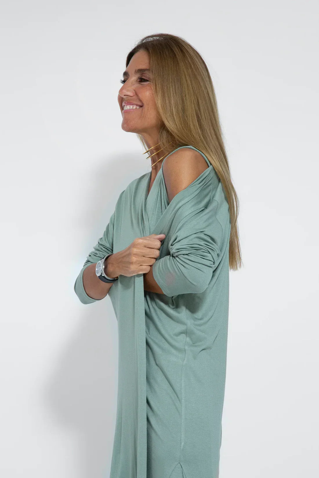 Maxi-jurk - Damesjurk met V-hals en lang vest, tweedelige set-Hallo Susanne