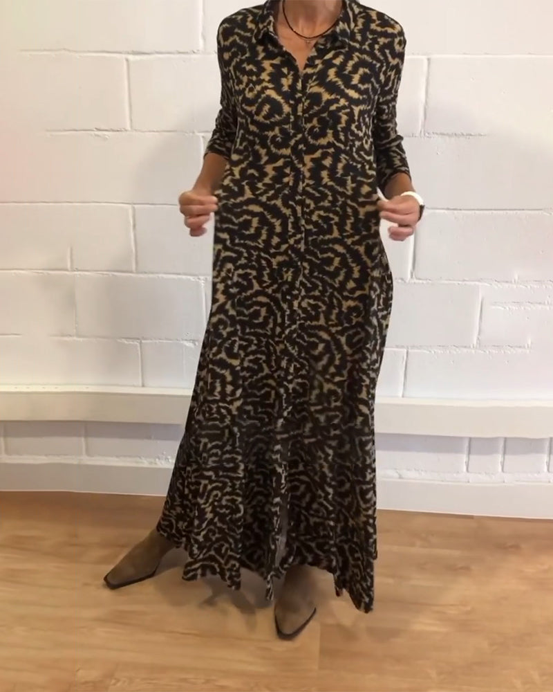 Maxi jurk - Kraag - Knoopsluiting - Jurk met lange mouwen - Maxi overhemdjurk-Hallo Susanne