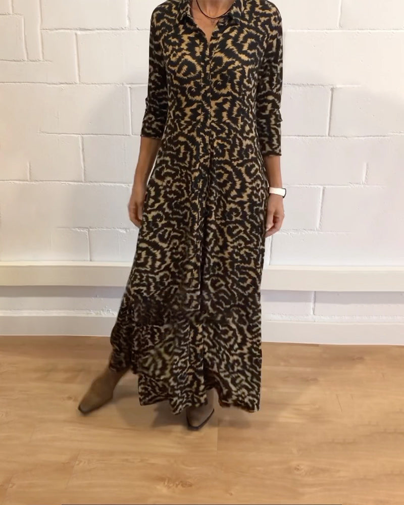Maxi jurk - Kraag - Knoopsluiting - Jurk met lange mouwen - Maxi overhemdjurk-Hallo Susanne
