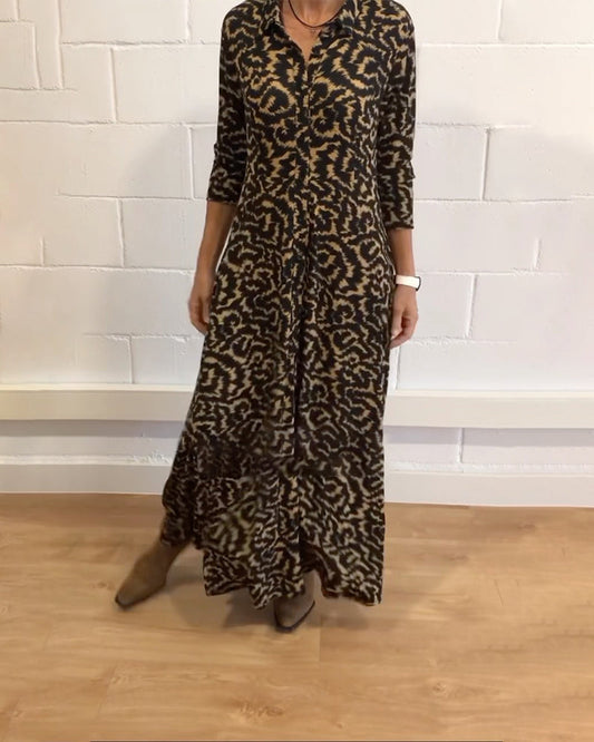 Maxi jurk - Kraag - Knoopsluiting - Jurk met lange mouwen - Maxi overhemdjurk-Hallo Susanne
