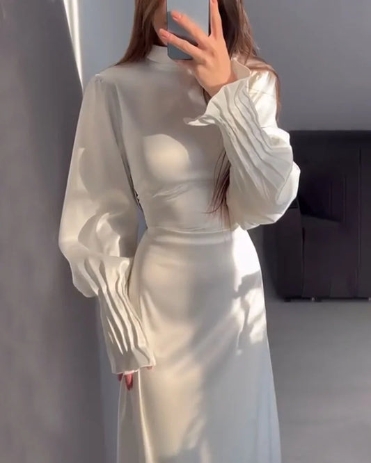 Maxi-jurk - Lange mouwen - Lantaarnmouwen - Satijnen jurk - Elegante jurk-Hallo Susanne