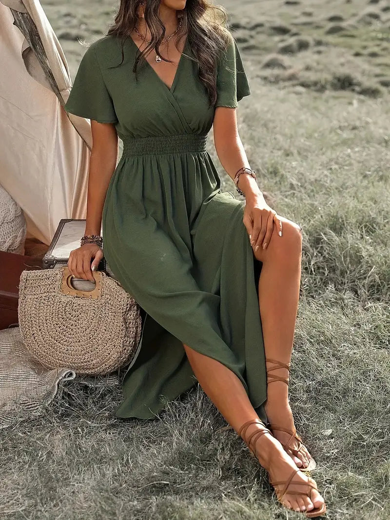 Maxi jurk | Vlindermouw | V-hals | Zomerjurk | Maxi Sundress-Hallo Susanne