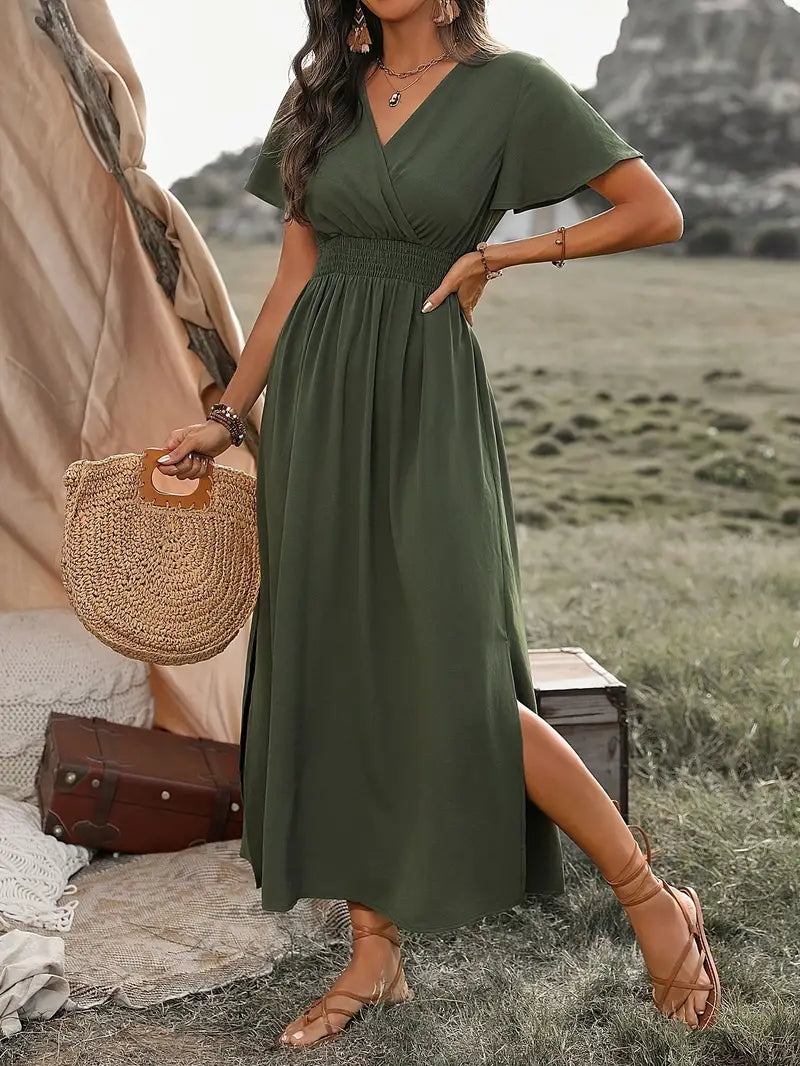 Maxi jurk | Vlindermouw | V-hals | Zomerjurk | Maxi Sundress-Hallo Susanne