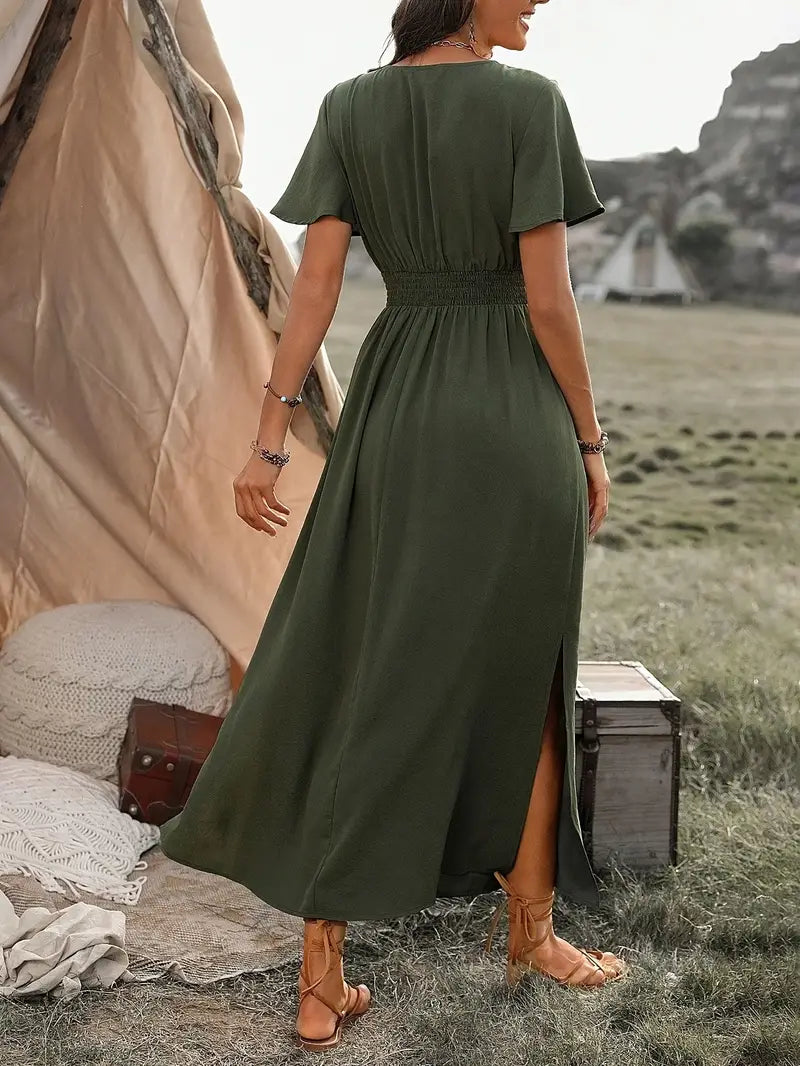 Maxi jurk | Vlindermouw | V-hals | Zomerjurk | Maxi Sundress-Hallo Susanne