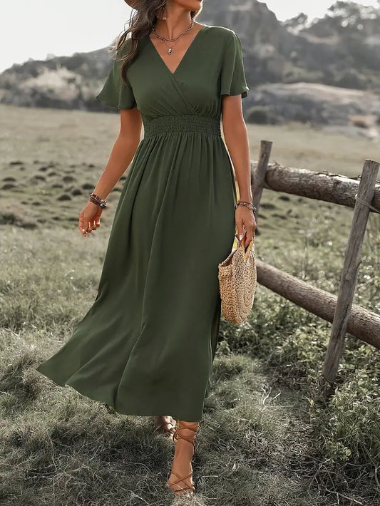 Maxi jurk | Vlindermouw | V-hals | Zomerjurk | Maxi Sundress-Hallo Susanne