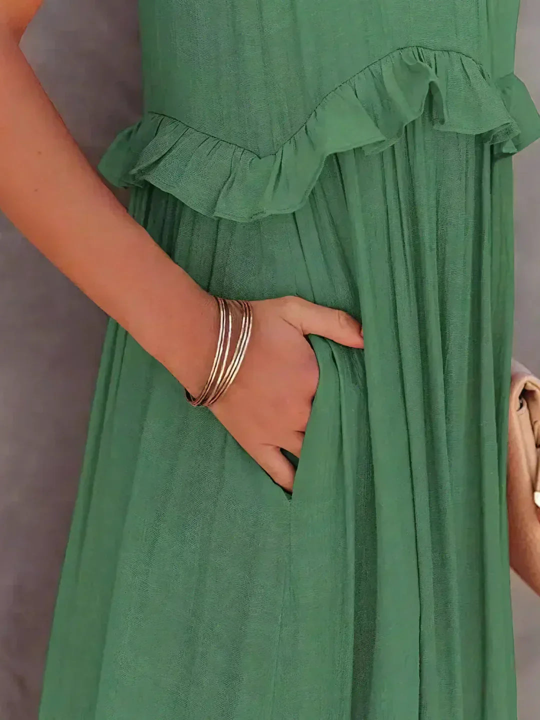 Maxi jurk met ruches | Halterhals | Mouwloos | Soepelvallende Jurk | Maxi Zondress-Hallo Susanne