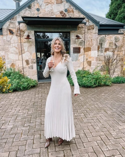 Maxi-trui | Lange mouwen | Plooien | Trui-jurk | Gebreide jurk-Hallo Susanne
