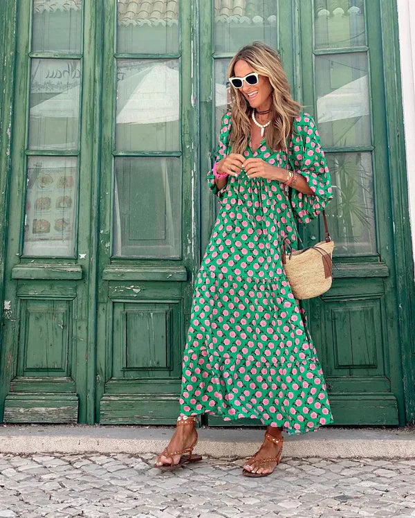 Maxi-zomerjurk | Losse pasvorm | V-hals | Zomerjurk | Maxi-jurk-Hallo Susanne