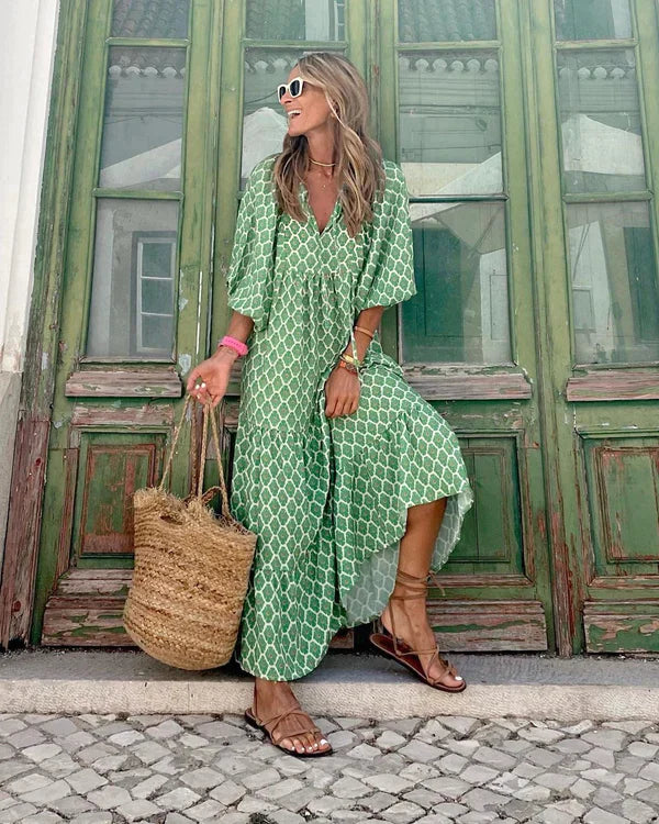 Maxi-zomerjurk | Losse pasvorm | V-hals | Zomerjurk | Maxi-jurk-Hallo Susanne