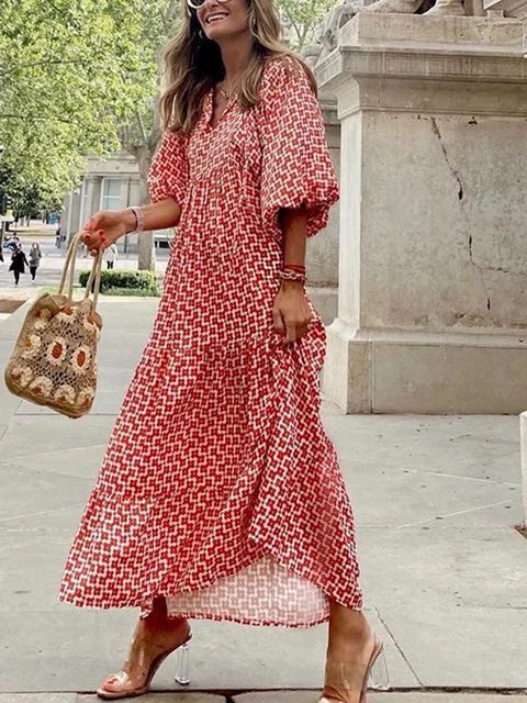Maxi-zomerjurk | Losse pasvorm | V-hals | Zomerjurk | Maxi-jurk-Hallo Susanne