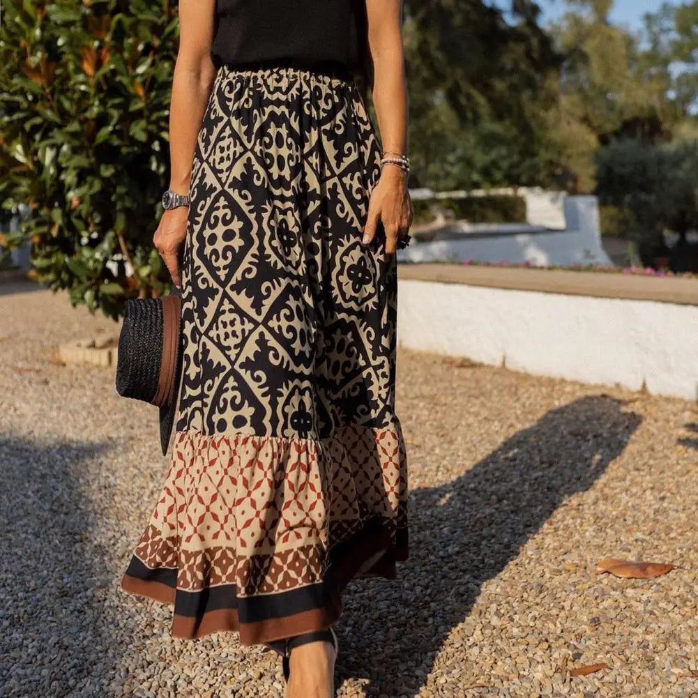 Maxirok - Damesrok met hoge taille en print in boho-stijl-Hallo Susanne