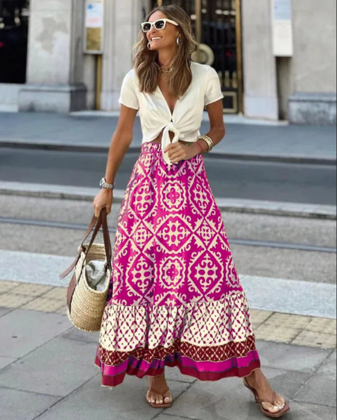 Maxirok - Damesrok met hoge taille en print in boho-stijl-Hallo Susanne