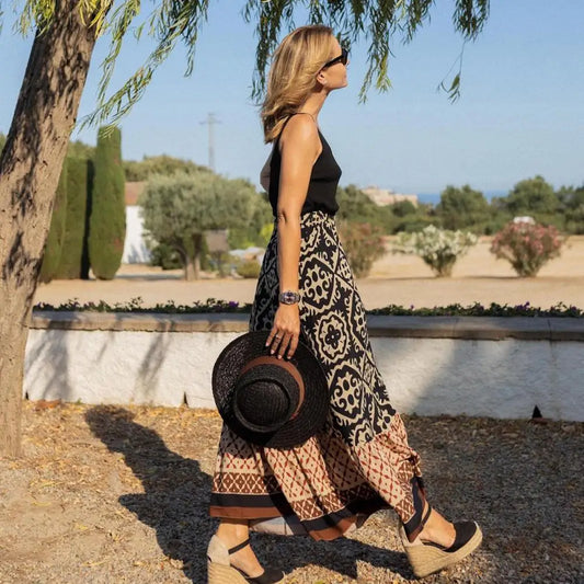 Maxirok - Damesrok met hoge taille en print in boho-stijl-Hallo Susanne
