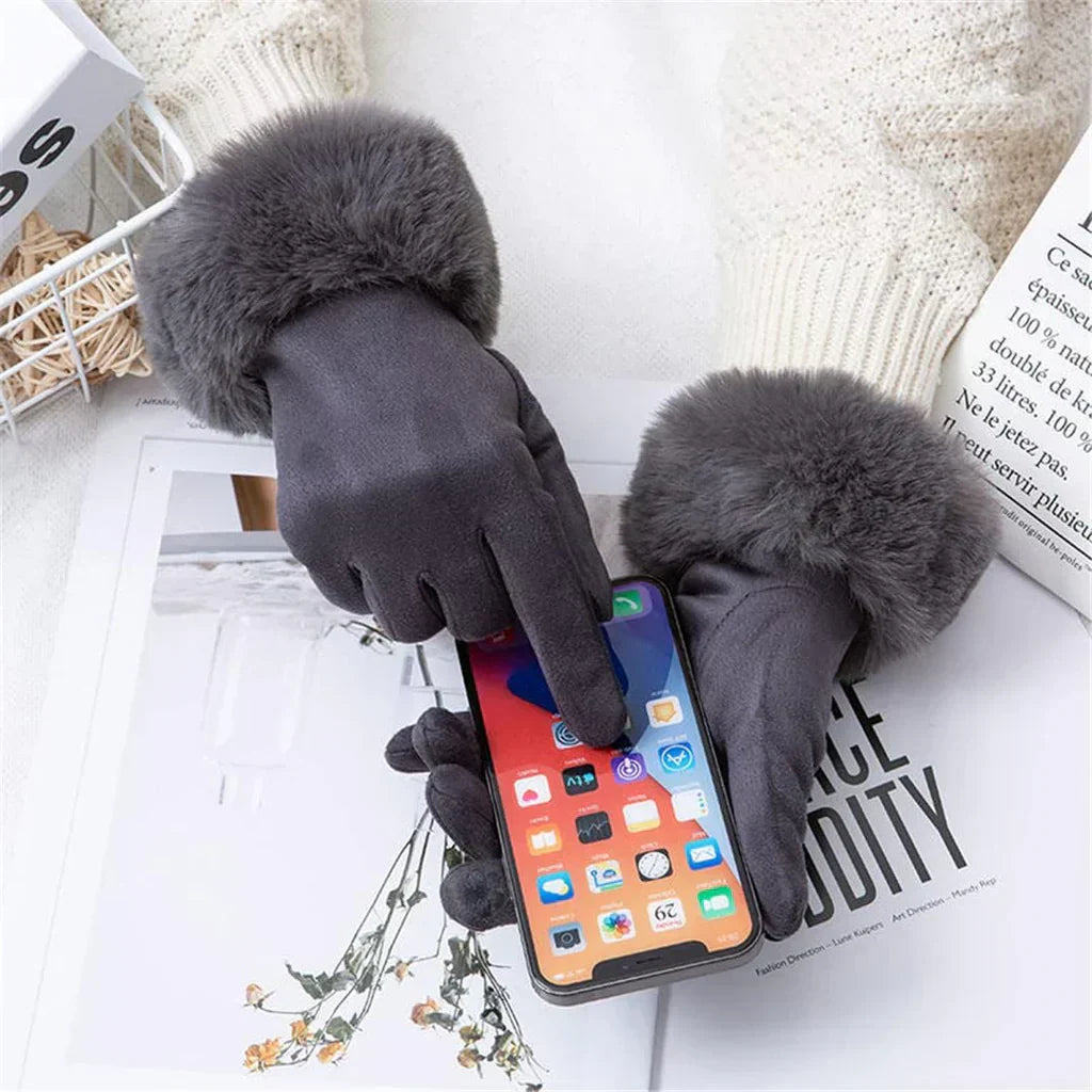 Met bont gevoerde handschoenen - Vrouwen Warme Faux Fur Fluwelen Winterhandschoenen-Hallo Susanne