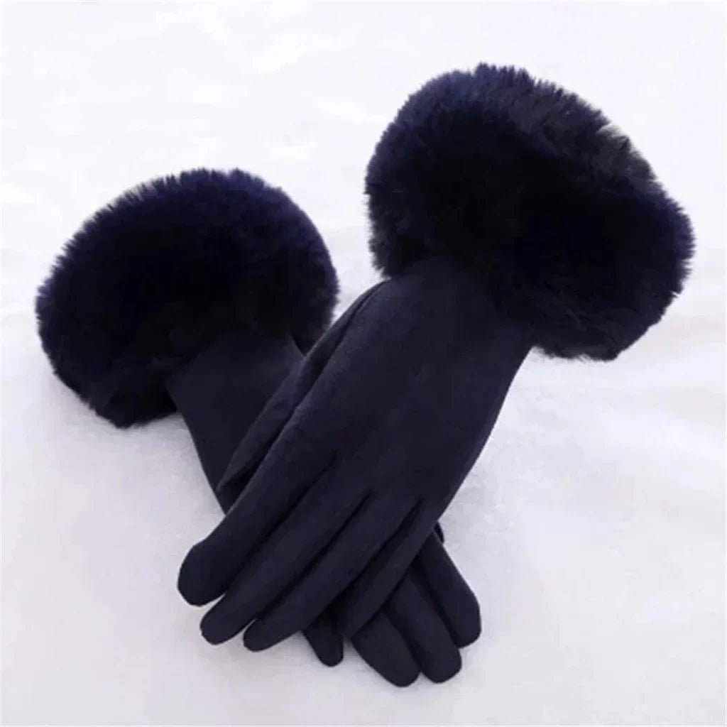 Met bont gevoerde handschoenen - Vrouwen Warme Faux Fur Fluwelen Winterhandschoenen-Hallo Susanne
