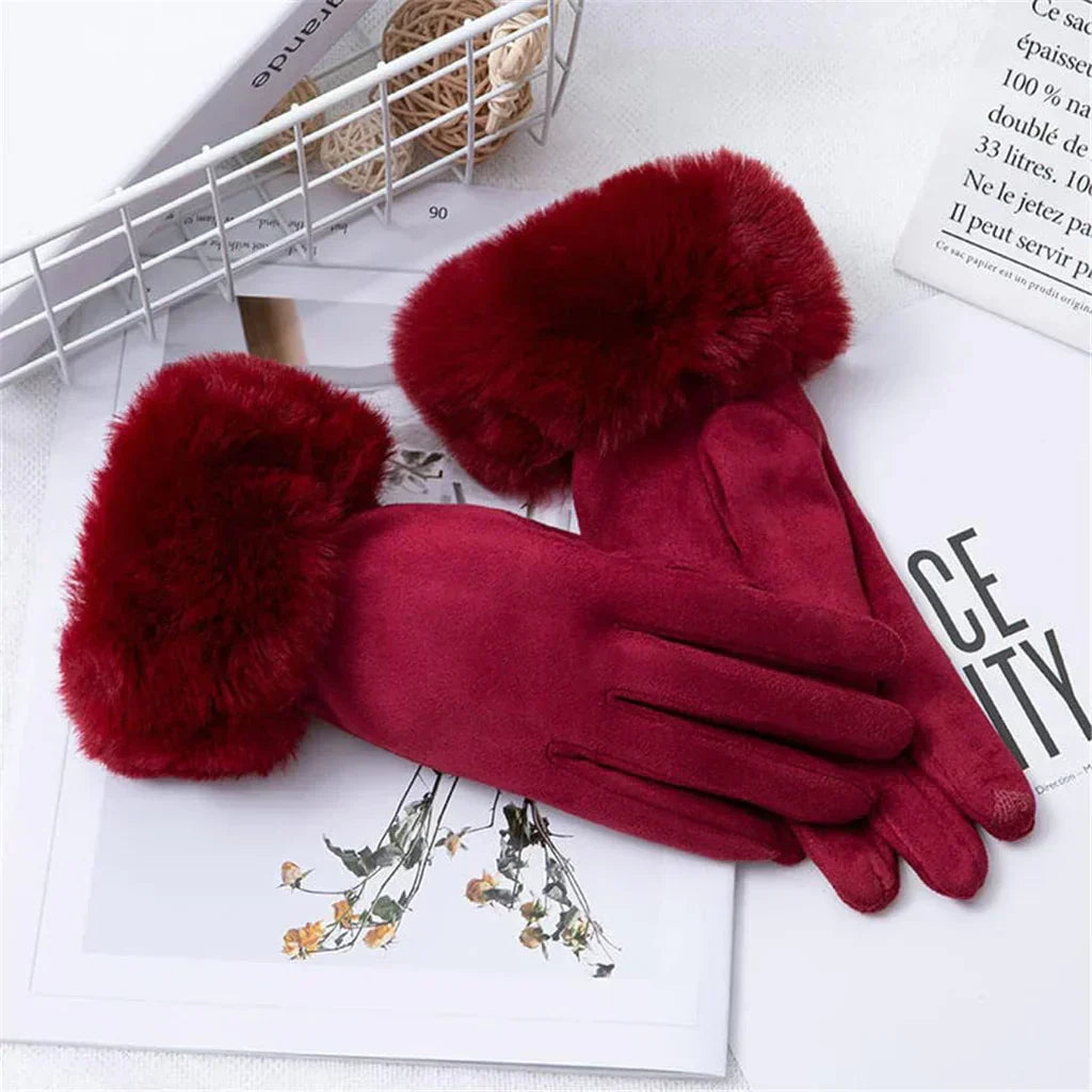 Met bont gevoerde handschoenen - Vrouwen Warme Faux Fur Fluwelen Winterhandschoenen-Hallo Susanne