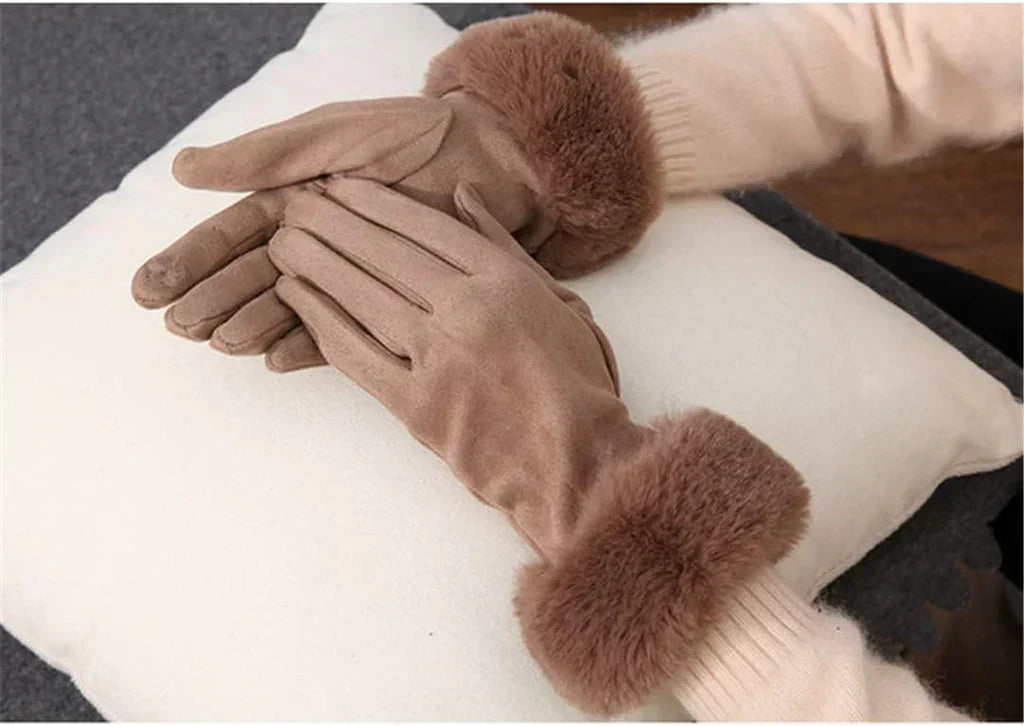 Met bont gevoerde handschoenen - Vrouwen Warme Faux Fur Fluwelen Winterhandschoenen-Hallo Susanne