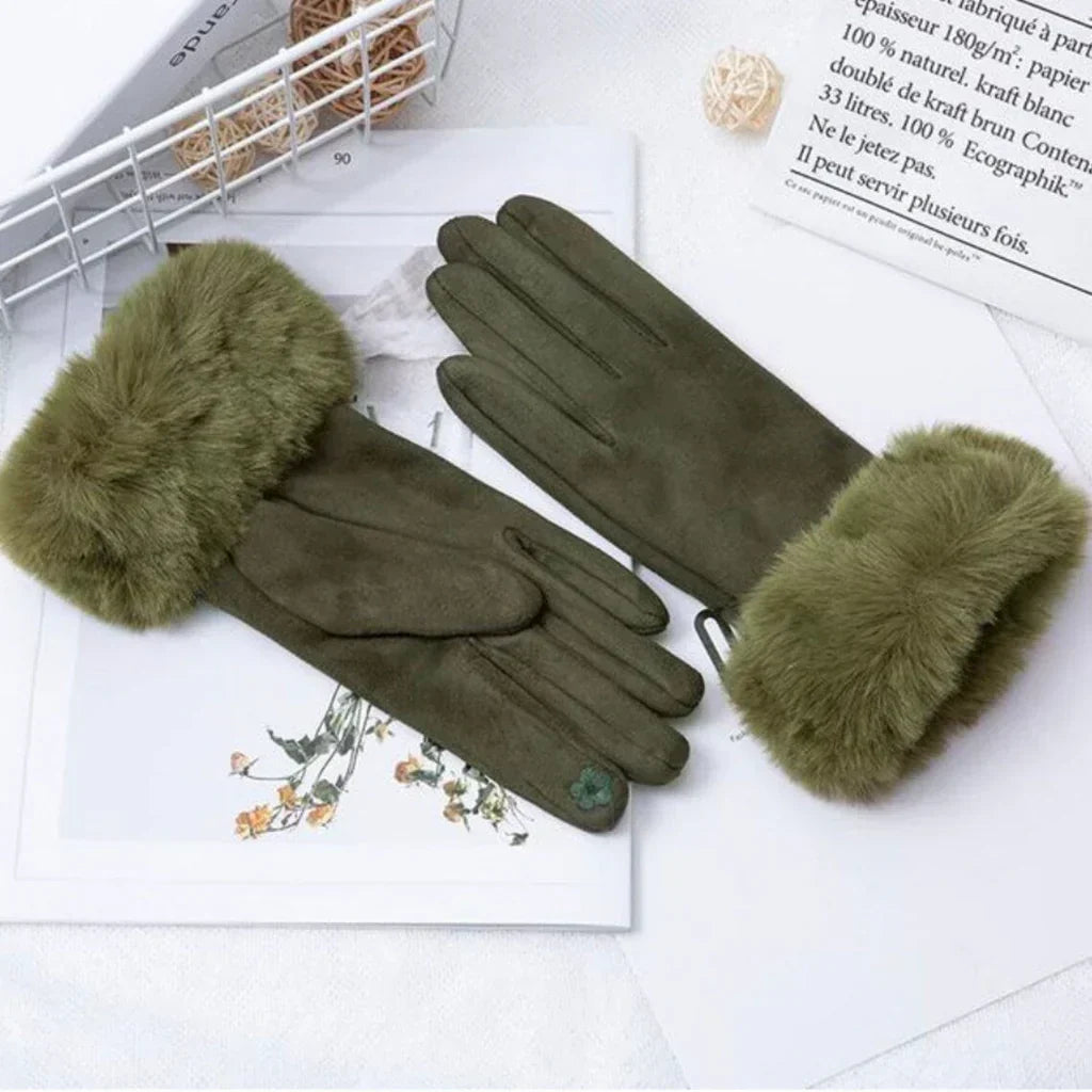 Met bont gevoerde handschoenen - Vrouwen Warme Faux Fur Fluwelen Winterhandschoenen-Hallo Susanne