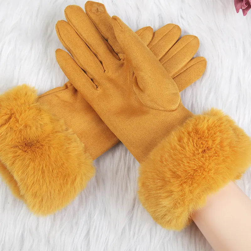 Met bont gevoerde handschoenen - Vrouwen Warme Faux Fur Fluwelen Winterhandschoenen-Hallo Susanne